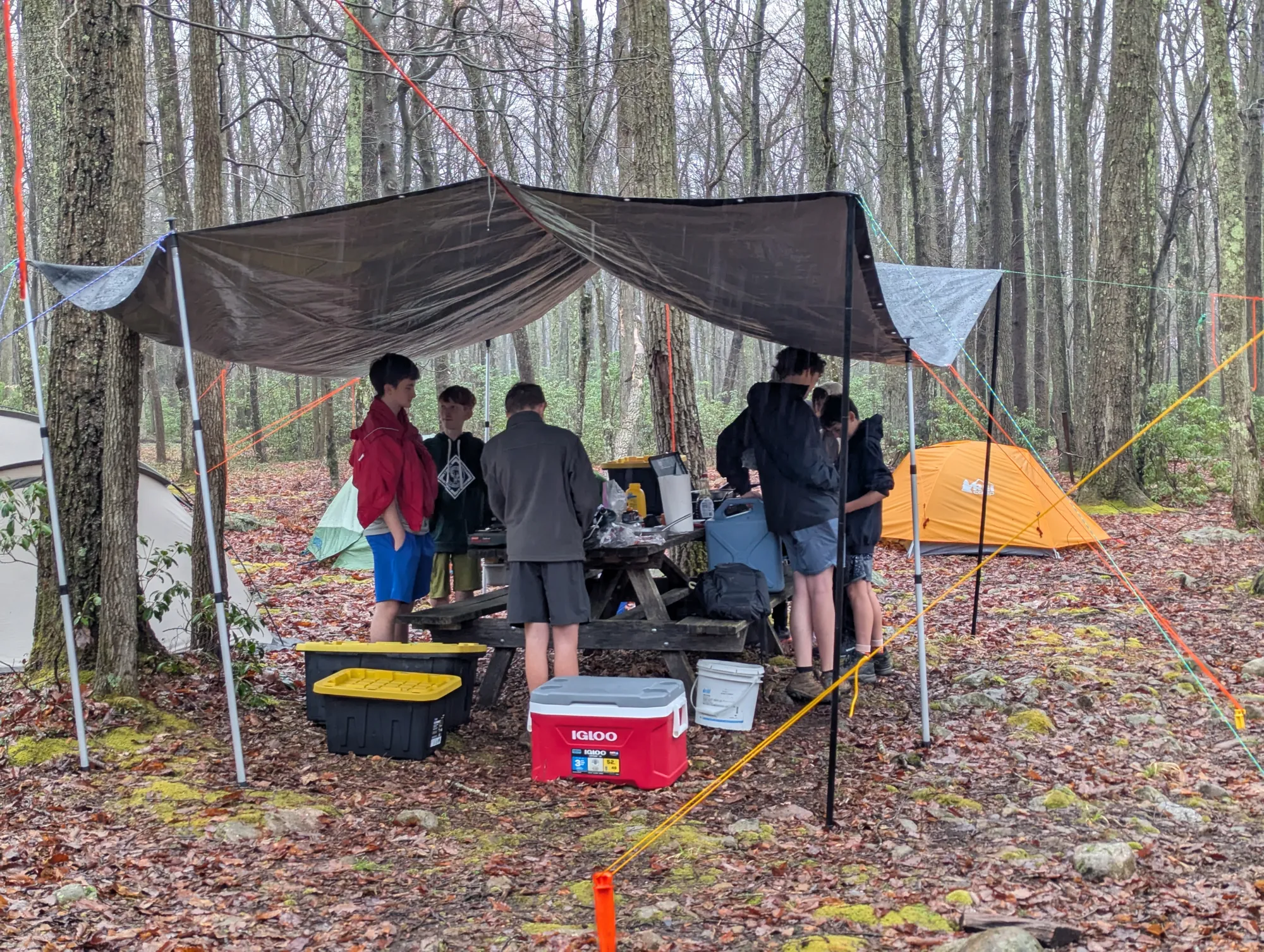 Camp set up, rain or shine